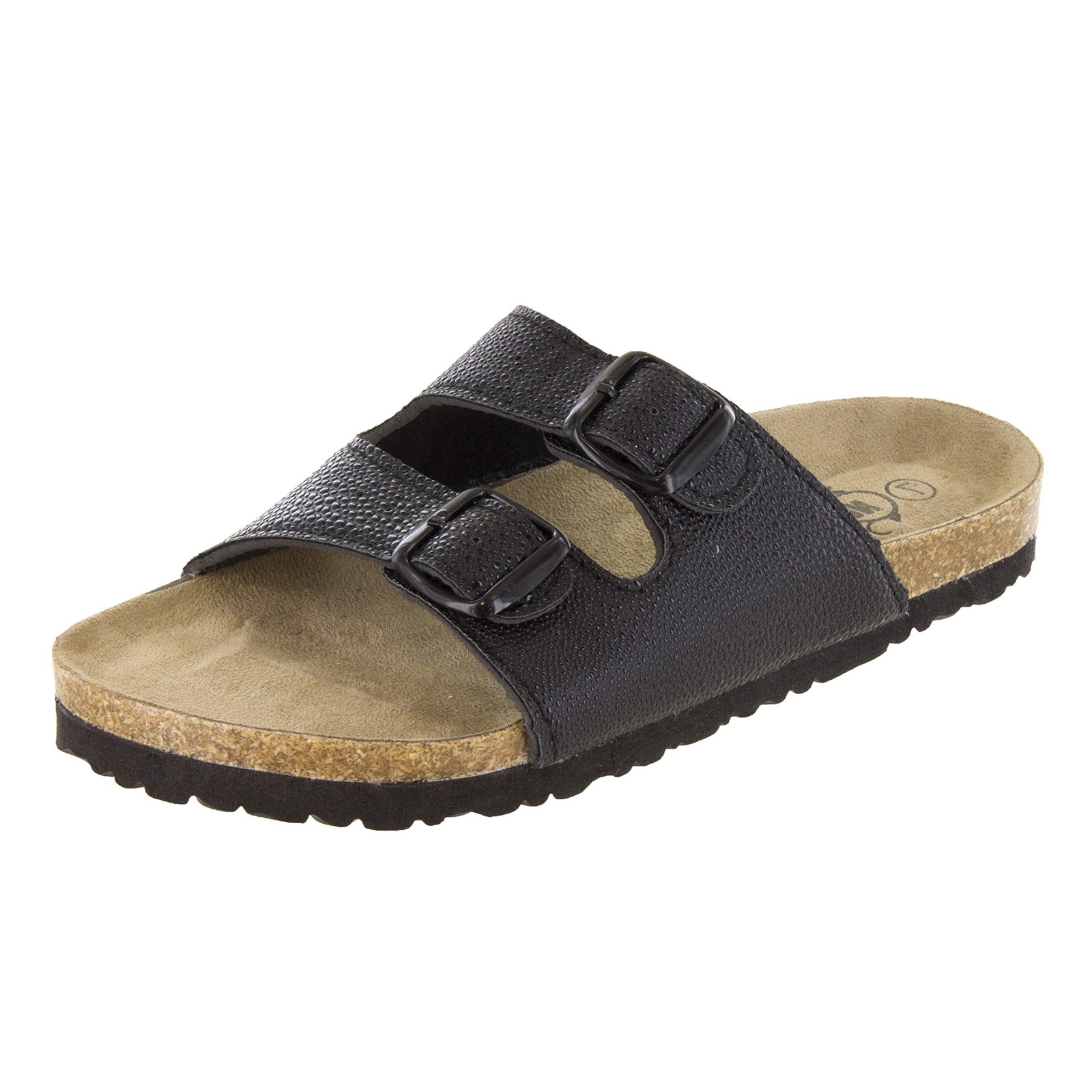 Northside Womens Mariani Leather Strap Cork Sandal (Onyx, Numeric_9)