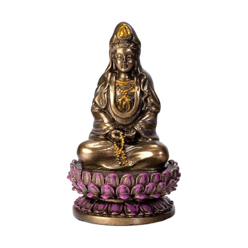 Pacific Giftware Kuan Yin Lotus Statue 3.4 Inch Bronze Resin Figurine