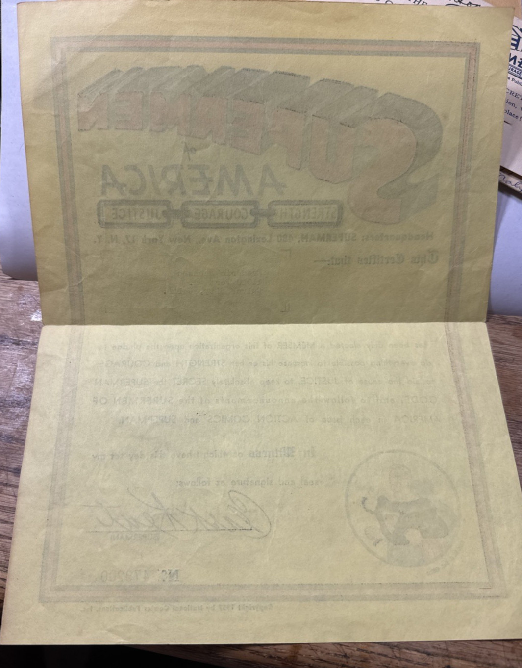 Rare 1950s Supermen of America Club Certificate, Secret Code, Rare Pinback, MORE