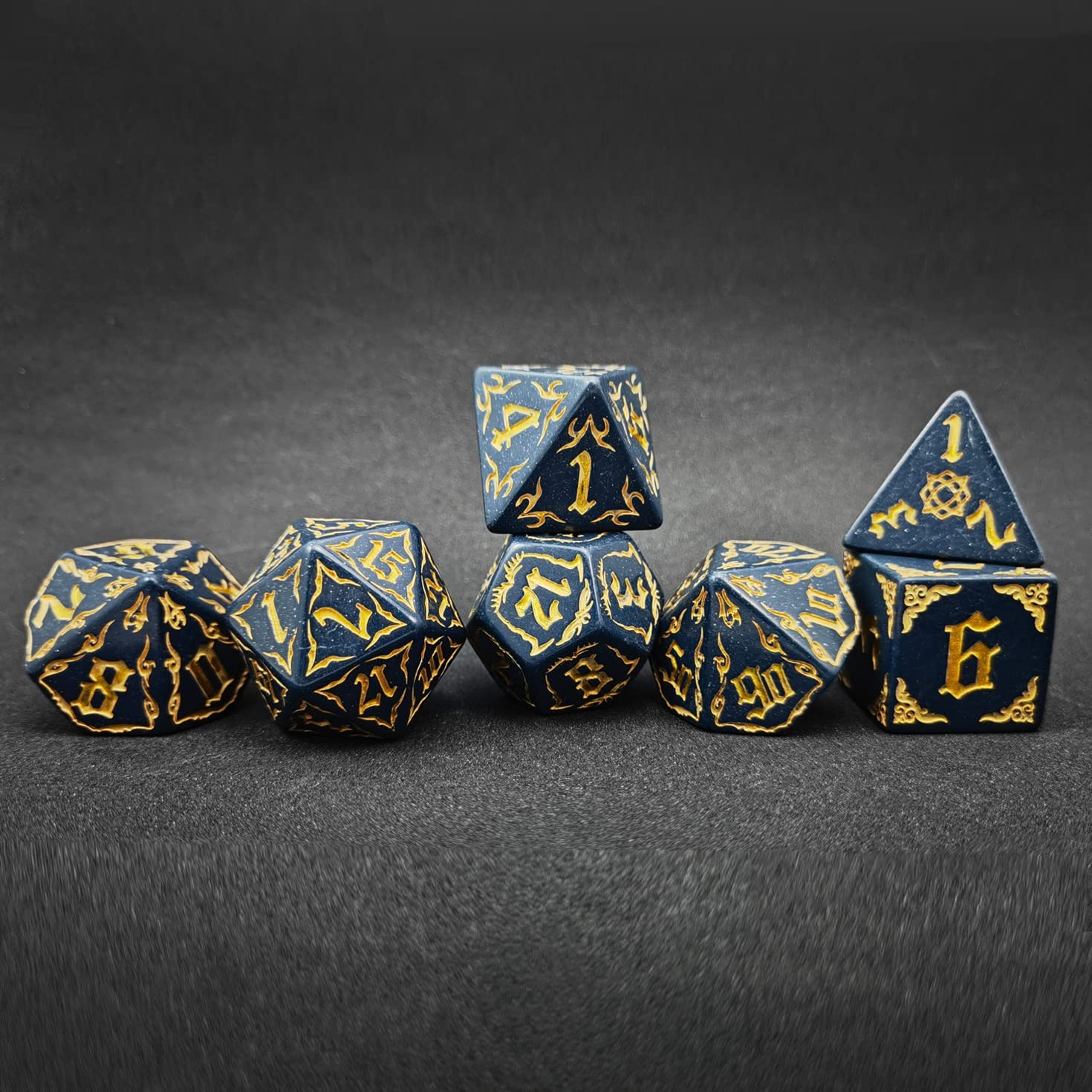 Bescon Giant Fire-Patterned DND Dice Set 25mm Blue Rock Oversized RPG Dice