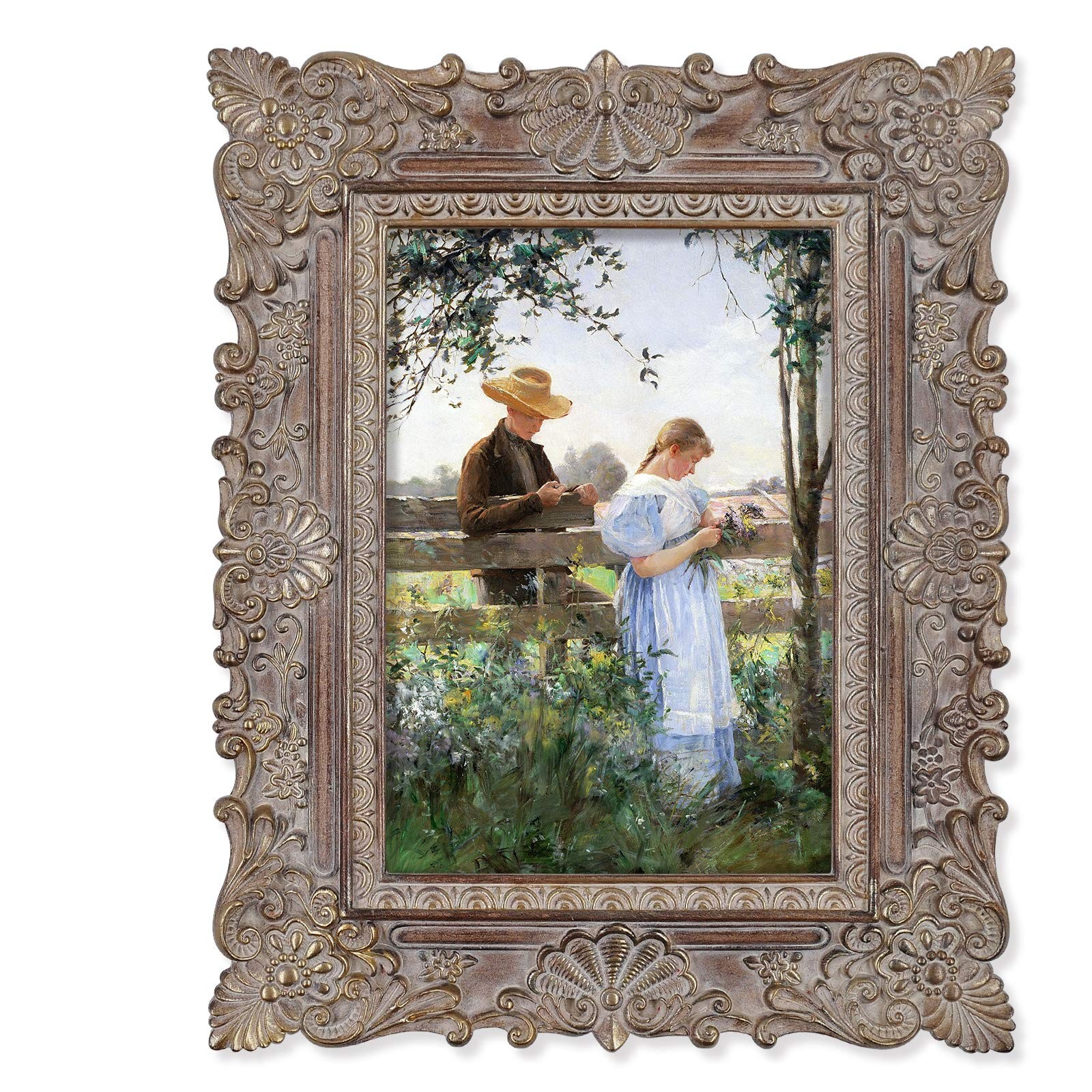 SIMON’S SHOP 5×7 Antique Picture Frame Glass Walnut Gold Table Wall Frame