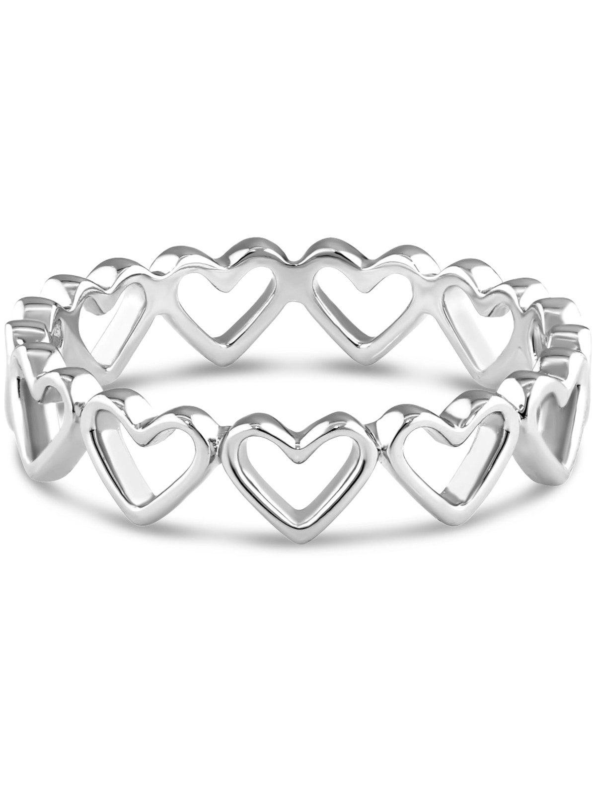 DEVATA Rhodium Plated Sterling Silver 925 Open Heart Eternity Ring Size 7