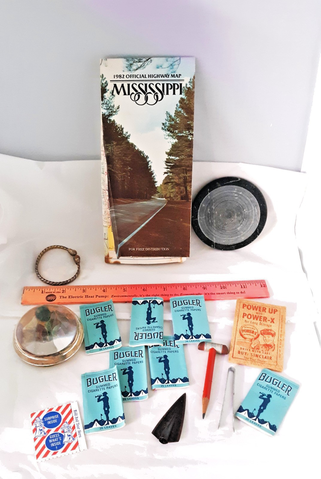 VTG Junk Drawer Collection-Maps-paperweight-Advertising-ArrowHead-Cig Papers +