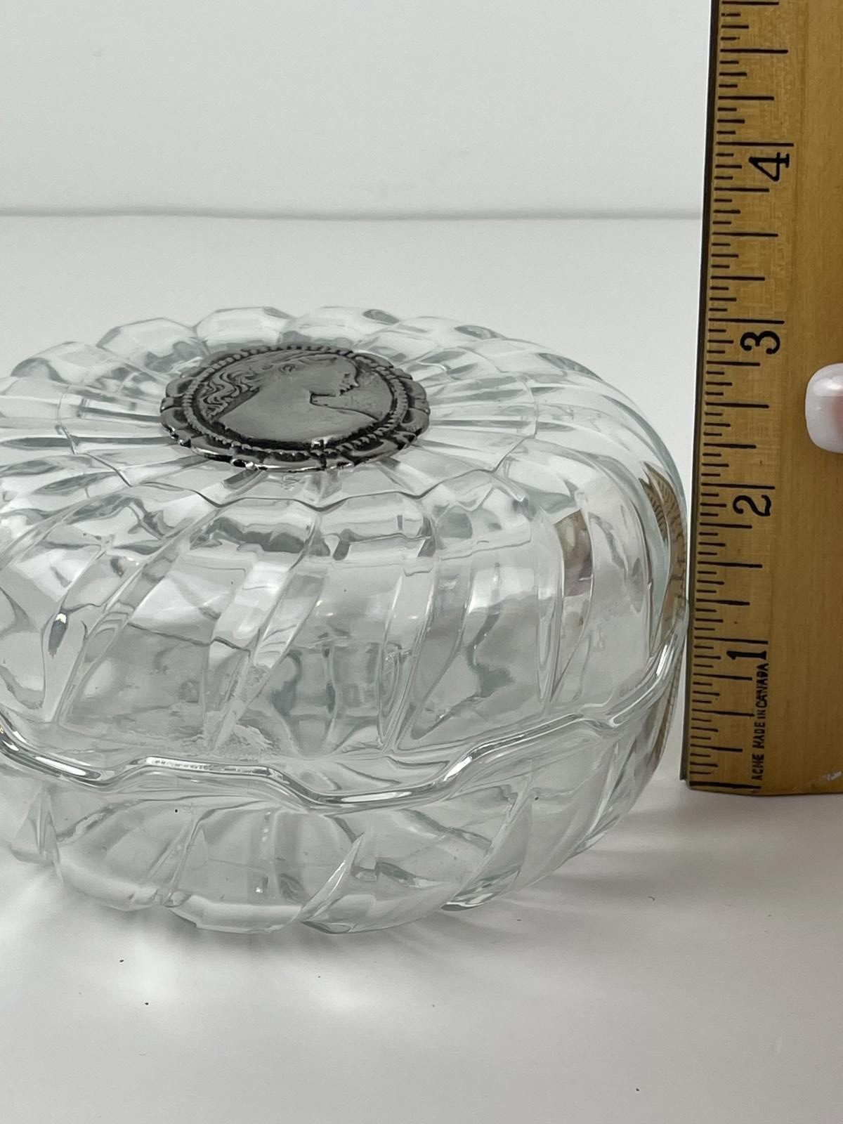 Elegant Vintage Italian Covetro Glass Trinket Dish With Siver Cameo Signed