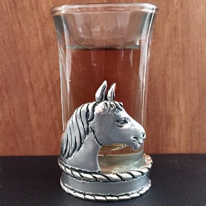 Basic Spirit Shot Glass Horse 2.25″ – 1oz Glass & Pewter, Home Bar Decor Gift