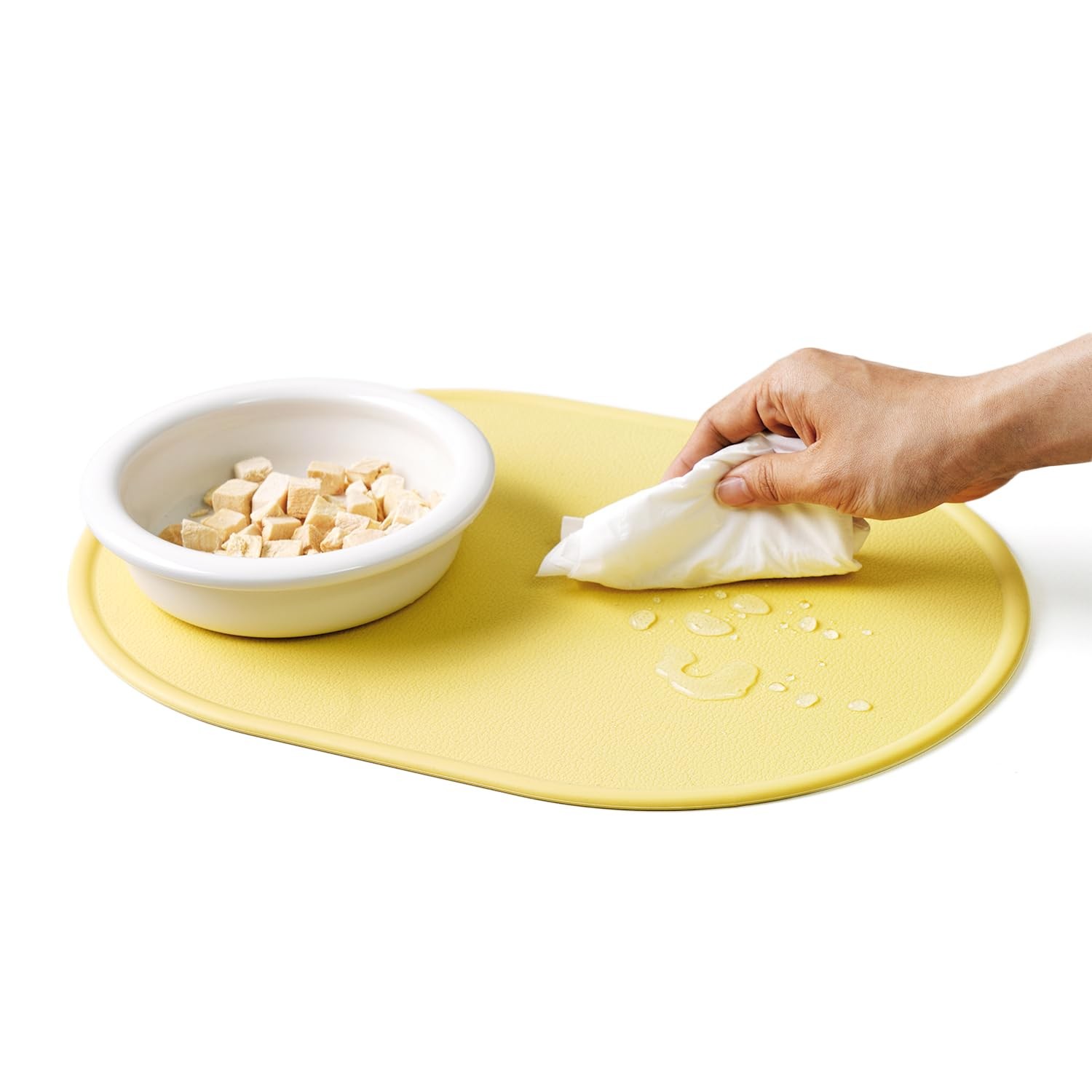 BOWLBOWL Silicone Pet Food Mat Raised Edge Non-Slip 15.7×11.4 Cheese Yellow