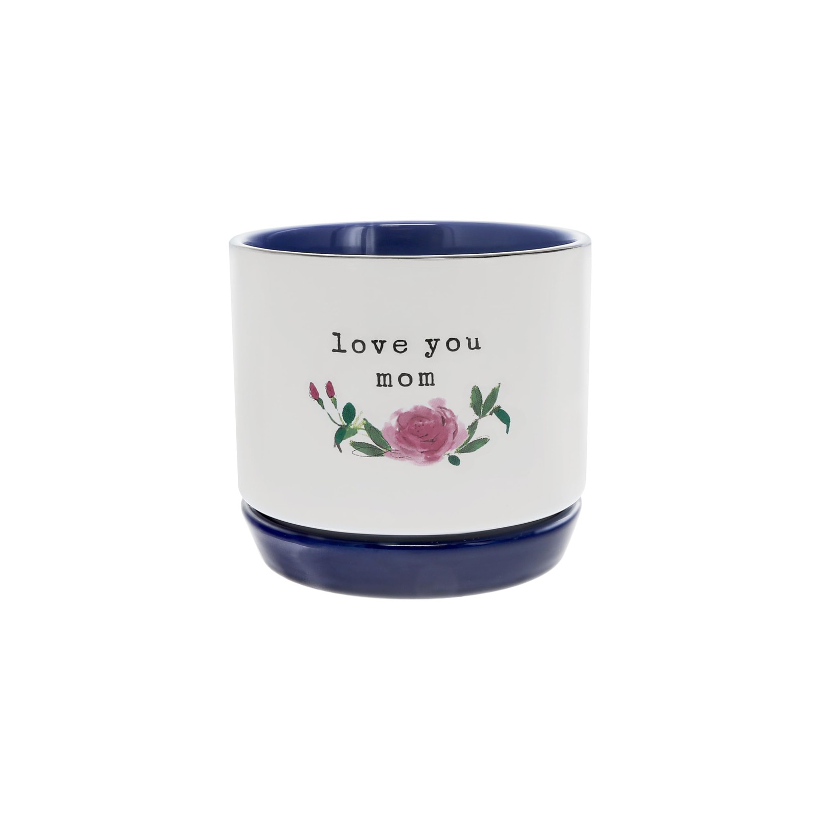 Pavilion Mom Ceramic Planter with Dish 4.75″ x 4.25″ Succulent Pot