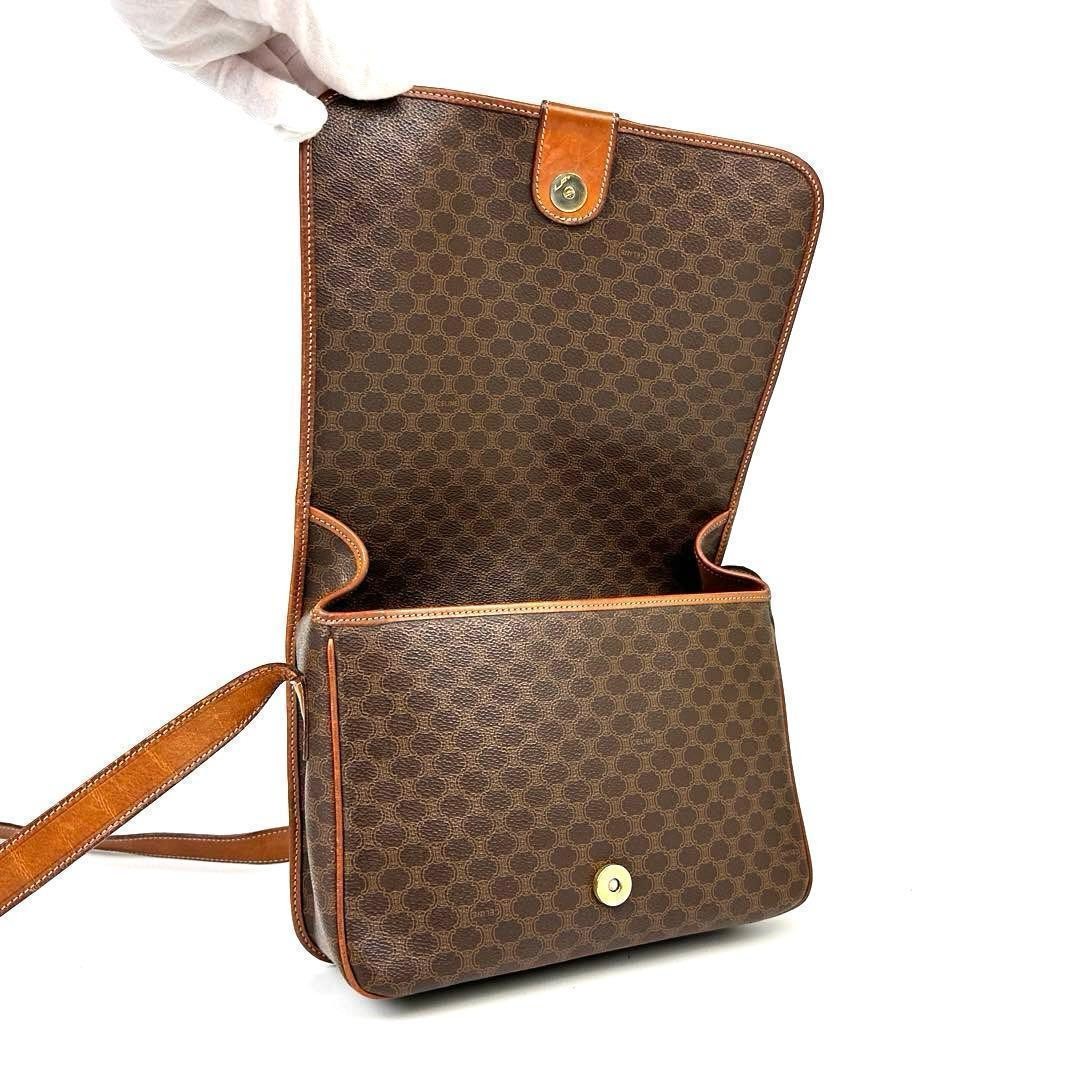 [Good Condition] Celine Macadam Shoulder Bag Gold Hardware Leather PVC Brown