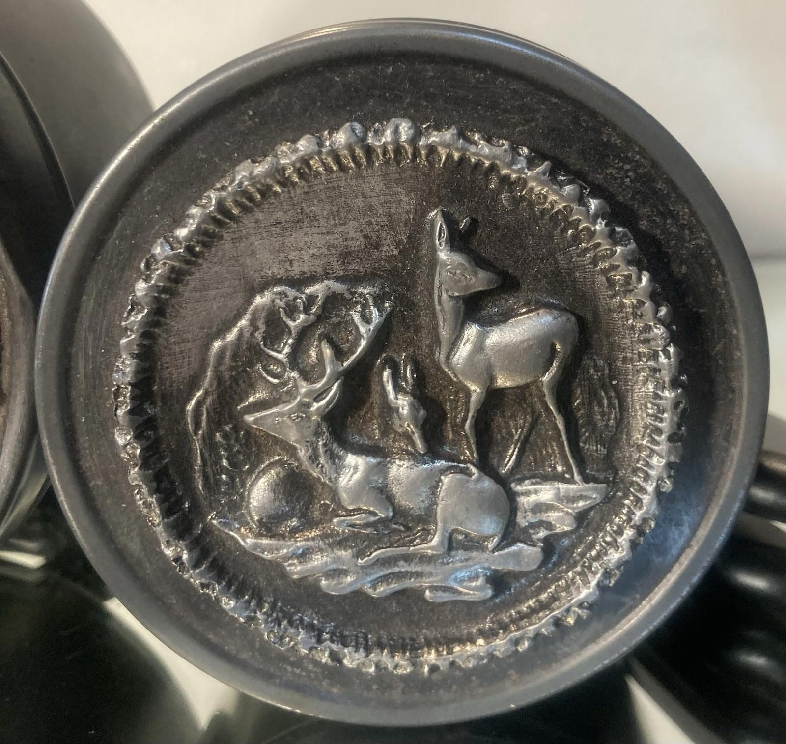 Vintage 2 Metzger Pewter Boxes Celestial Moon/Stars & other Deers w/Patina
