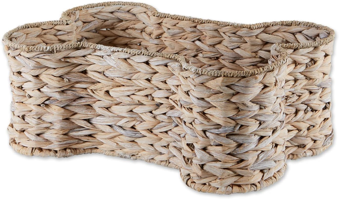 Pet Storage Collection, Bone Shape Hyacinth Toy Basket, White Wash, Small – 17.7