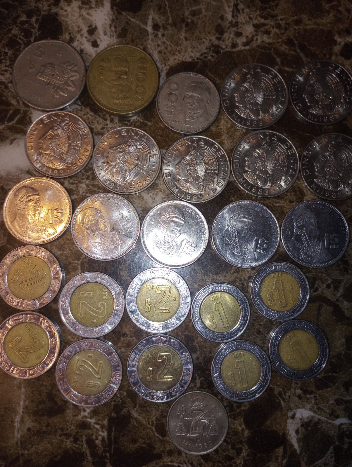 MEXICO Pesos Lot CINCUENTA CENTAVOS 26 vintage Coins Mexican 1980s-00s 1950 25 C