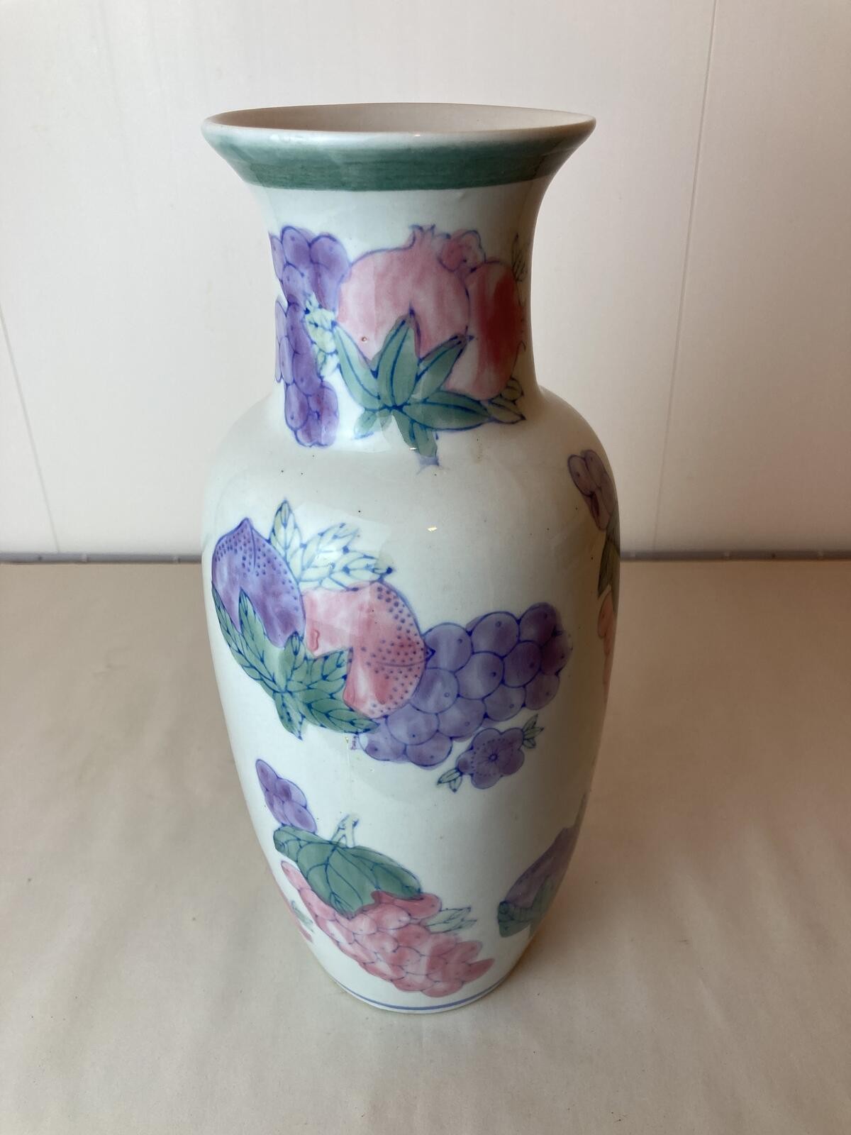Hand-Painted Grape Motif Ceramic Vase