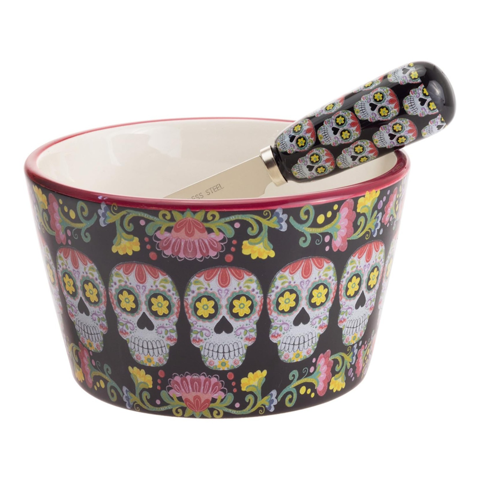 Boston International Day of Dead Ceramic Bowl Spreader Set 14oz