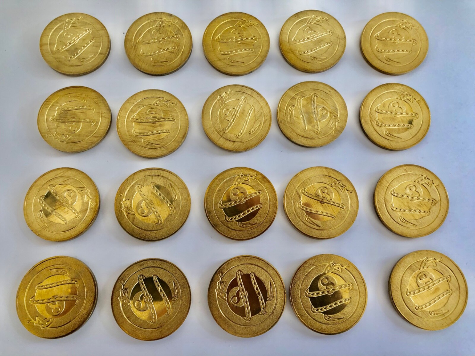 wholesale lot of 20 Solid Brass spinner POG SLAMMERS with 8-Ball & snake 1.2 oz