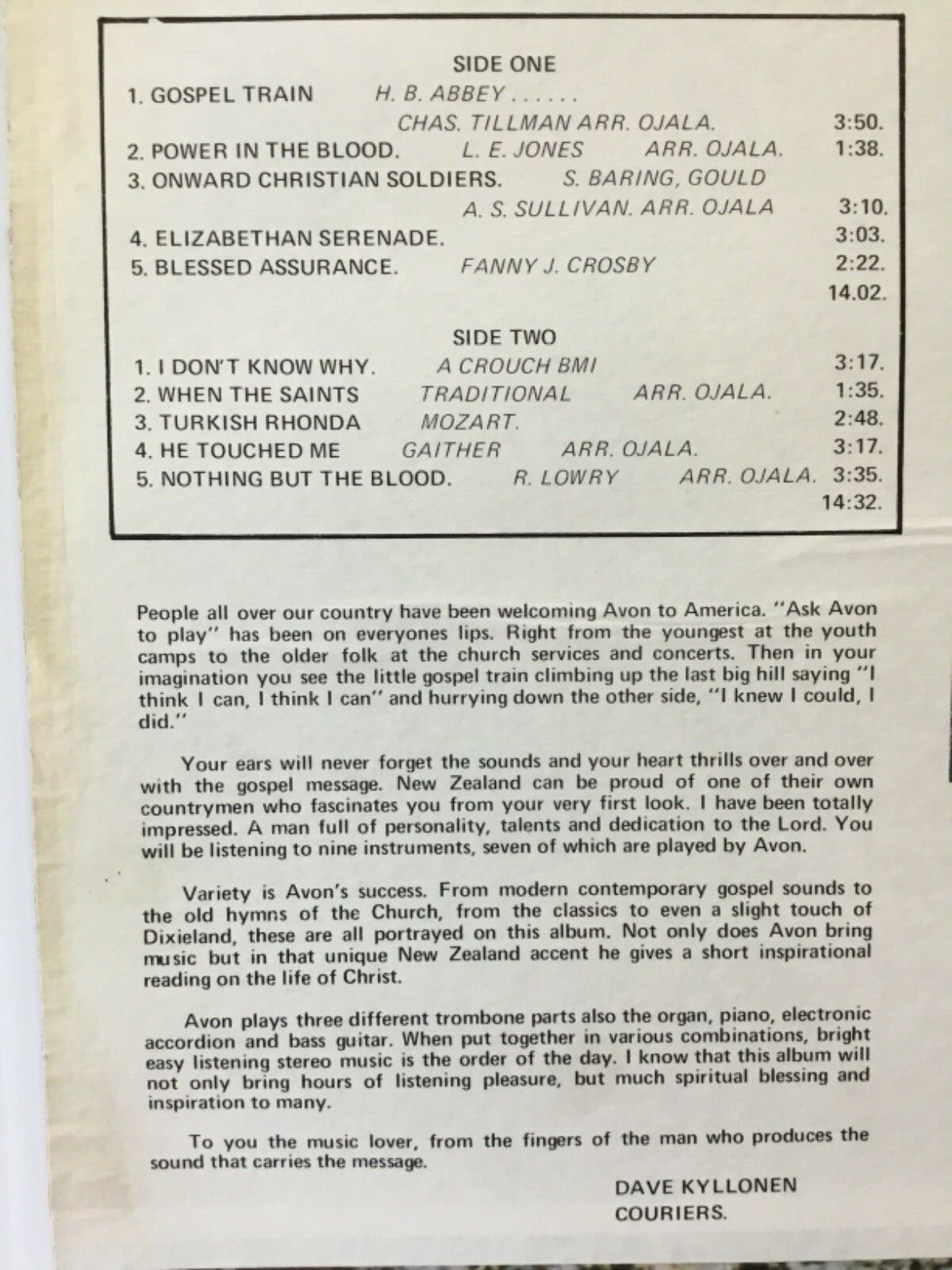 New Zealand’s AVON OJALA: come ride vinyl LP+bonus CD TESTED