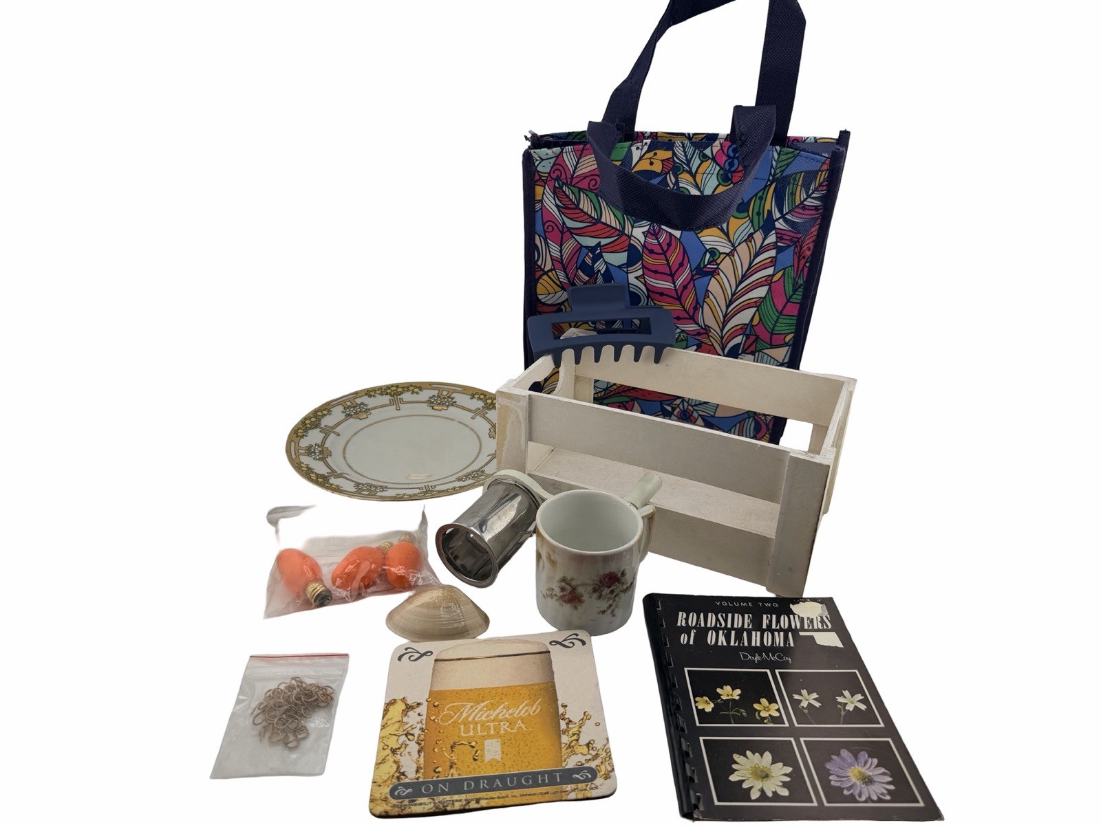 Mixed Household Decor Lot Tote Bag Plate Mug Oklahoma Book Michelob Ultra