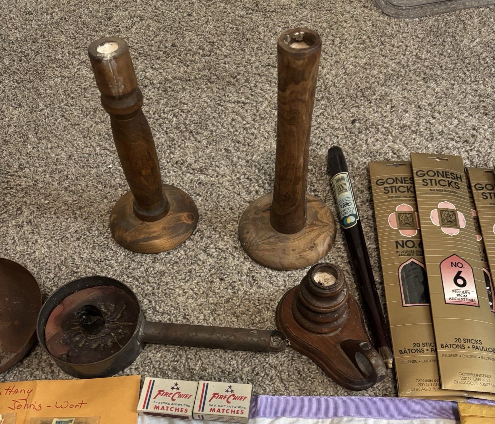 Vintage Rosicrucian Amorc home sanctum altar ritual kit cloth candlesticks etc.