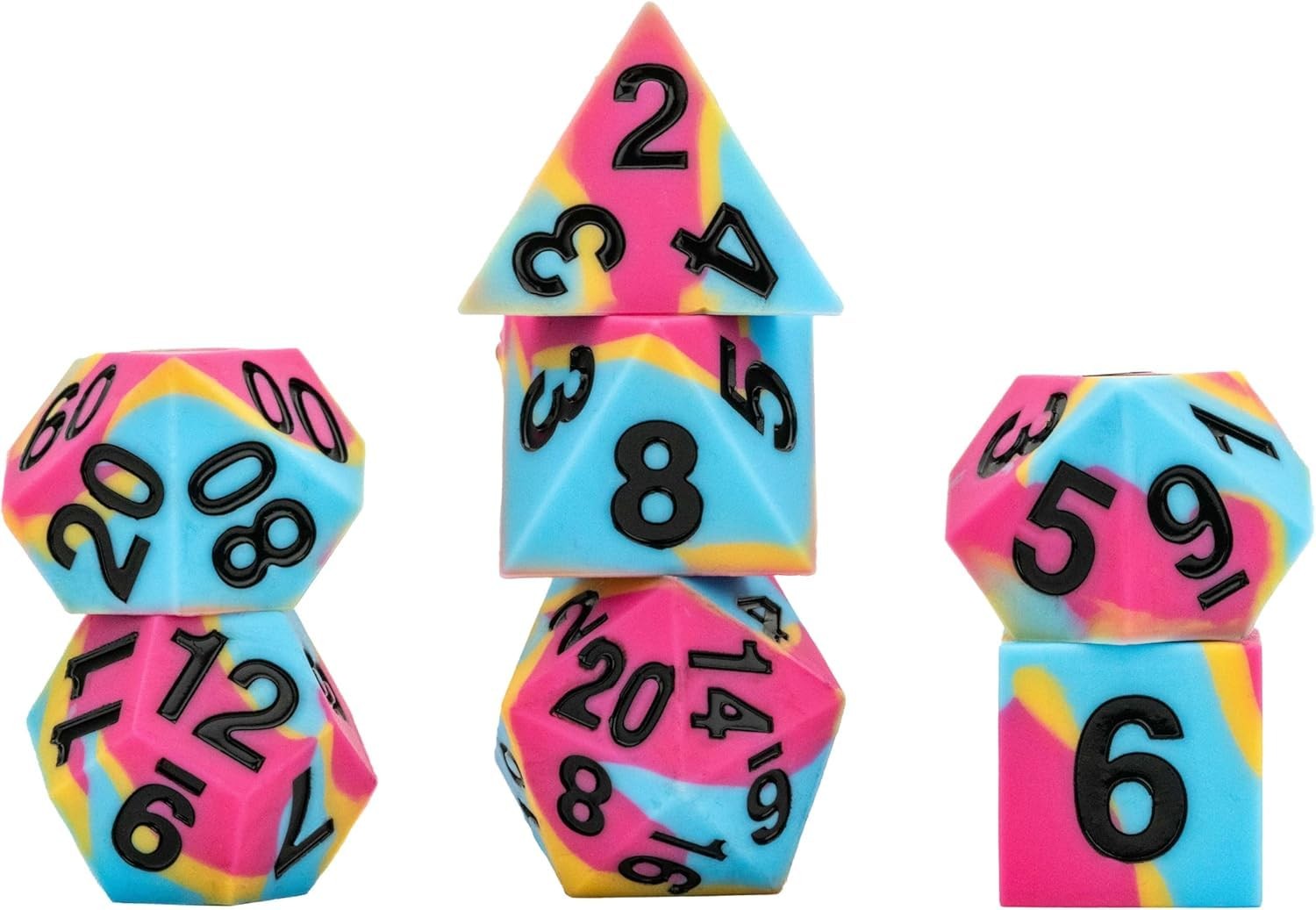 FanRoll Pride Pansexual Sharp Edge Dice Set 16mm Silicone 7pc