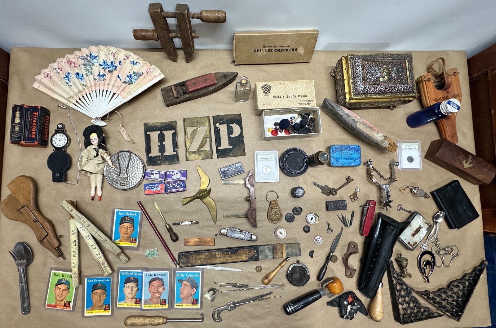 Junk Drawer Lot #1 – Random Antique Vintage Smalls – Knives Tools Tins Toys ++