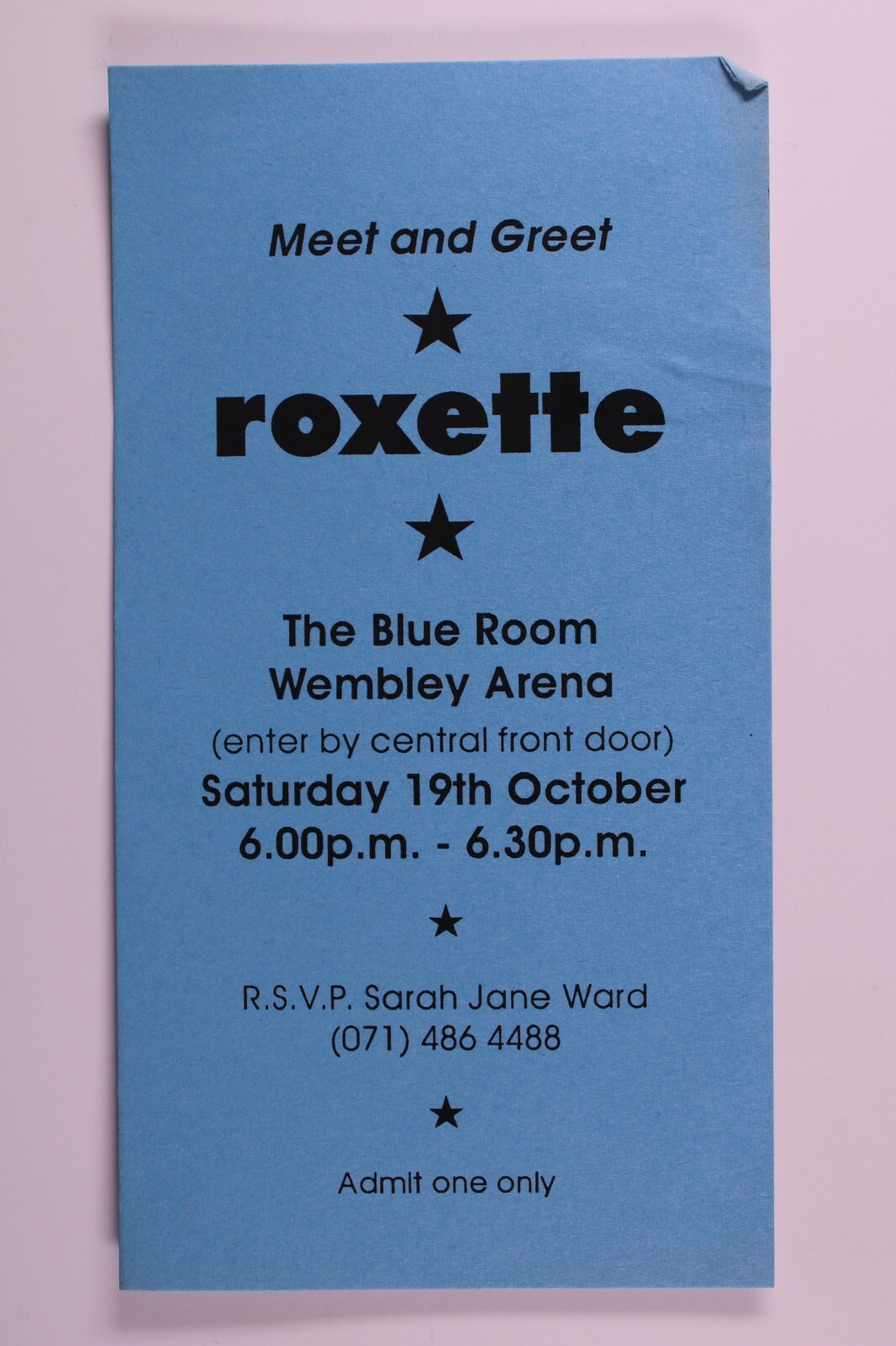 Roxette Ticket Orig Meet And Greet Join The Joyride! World Tour Wembley 1991 #1
