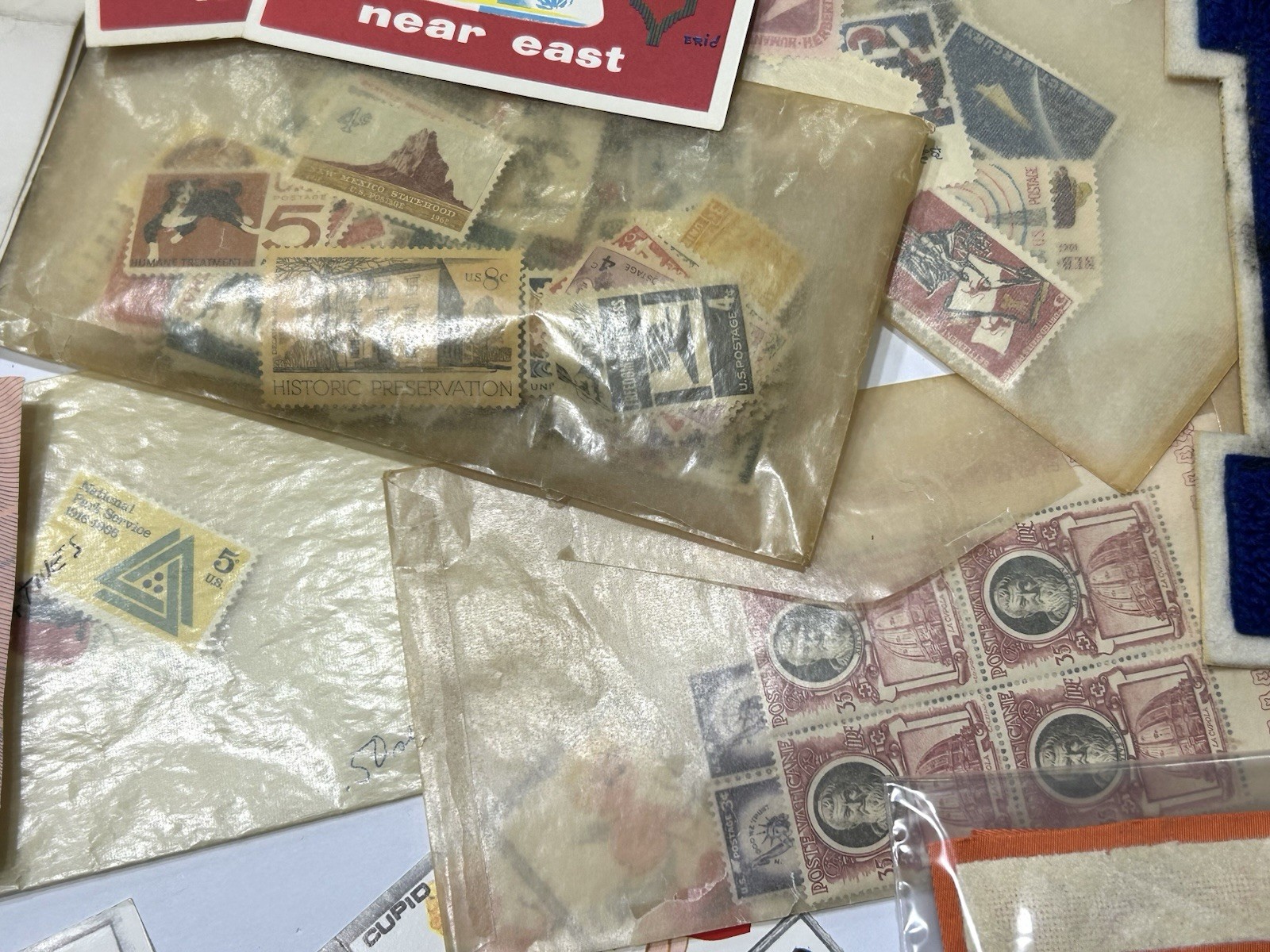 Eclectic Junk Drawer Lot Vintage Ephemera + Chachskis: Photos Cards Pins Patches