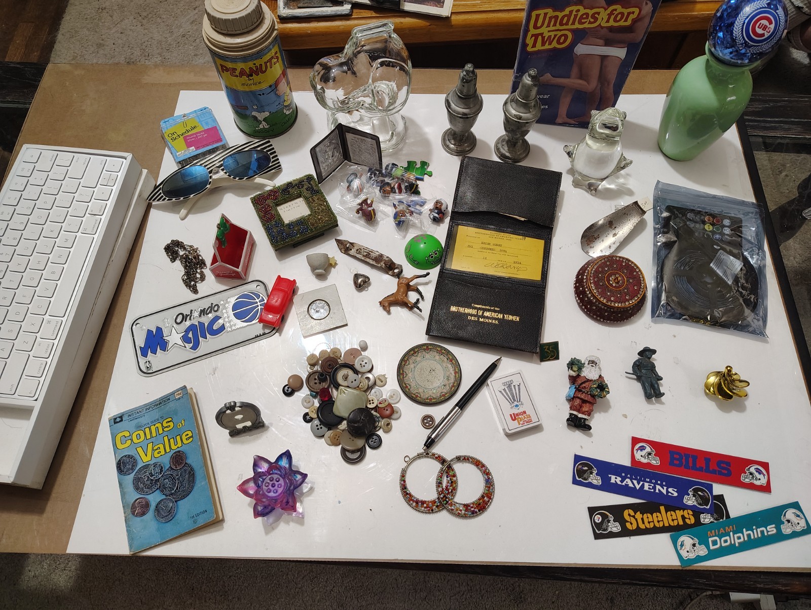 Vintage To Now Junk Lot! NFL, Coca Cola, Apple. Smalls Knick Knacks