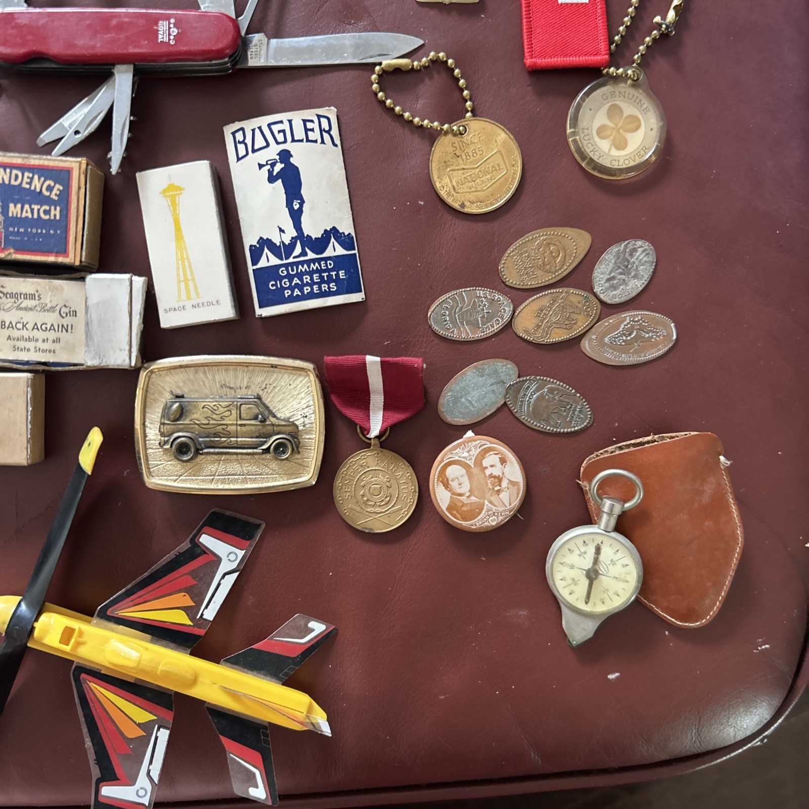 Vtg Junk Drawer Lot Pocket Knives Bottle Openers Planes Cannon Wanderer Compass+