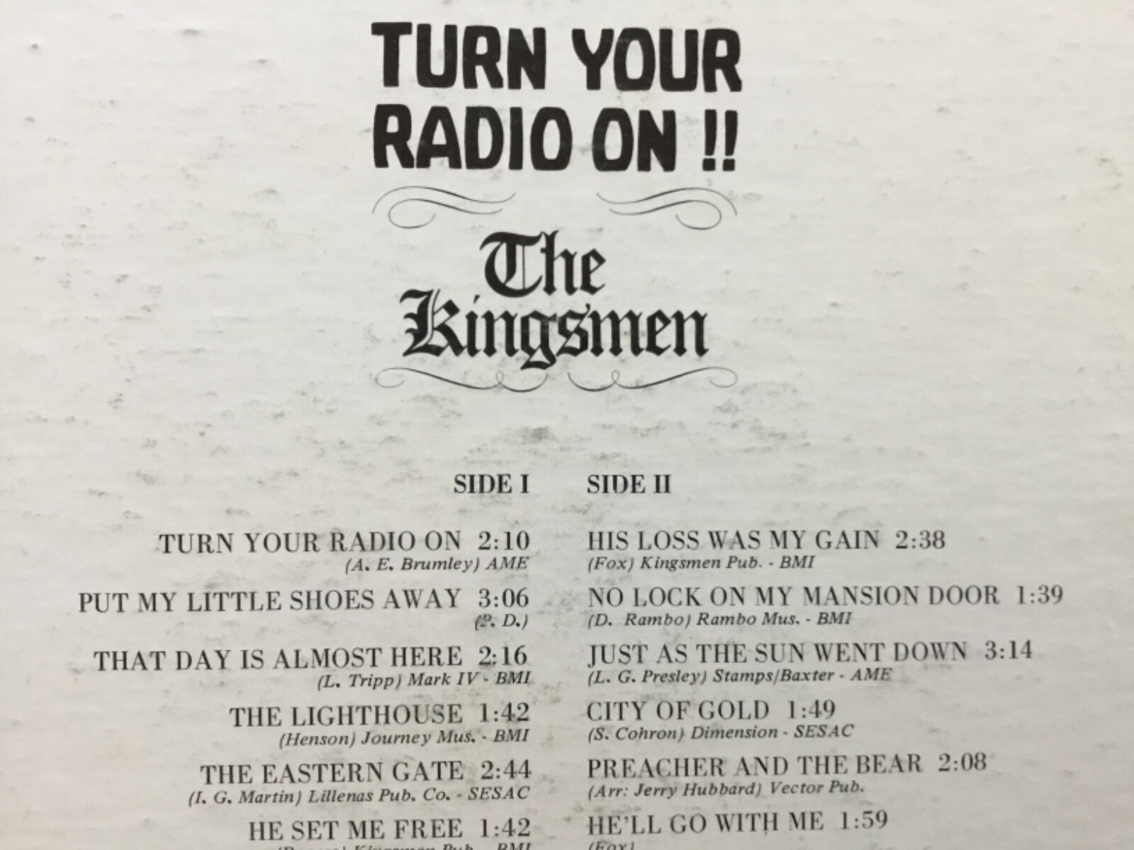 1972 Kingsmen Quartet TURN YOUR RADIO ON !! vinyl LP MV-4692+bonus CD TESTED