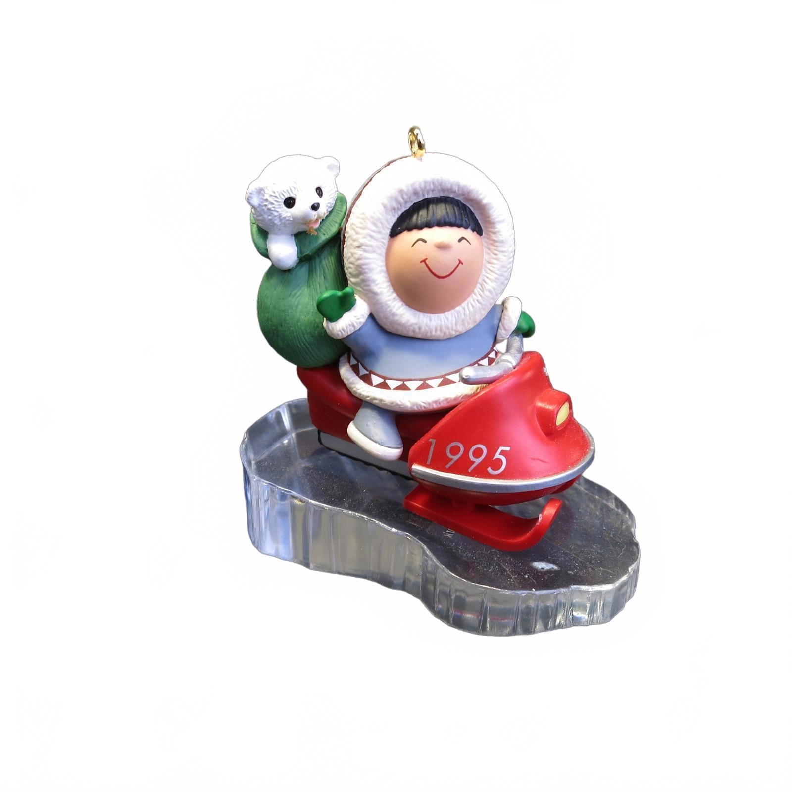 1995 Hallmark Ornament Frosty Friends Eskimo on Snowmobile 16th in Series QX5169