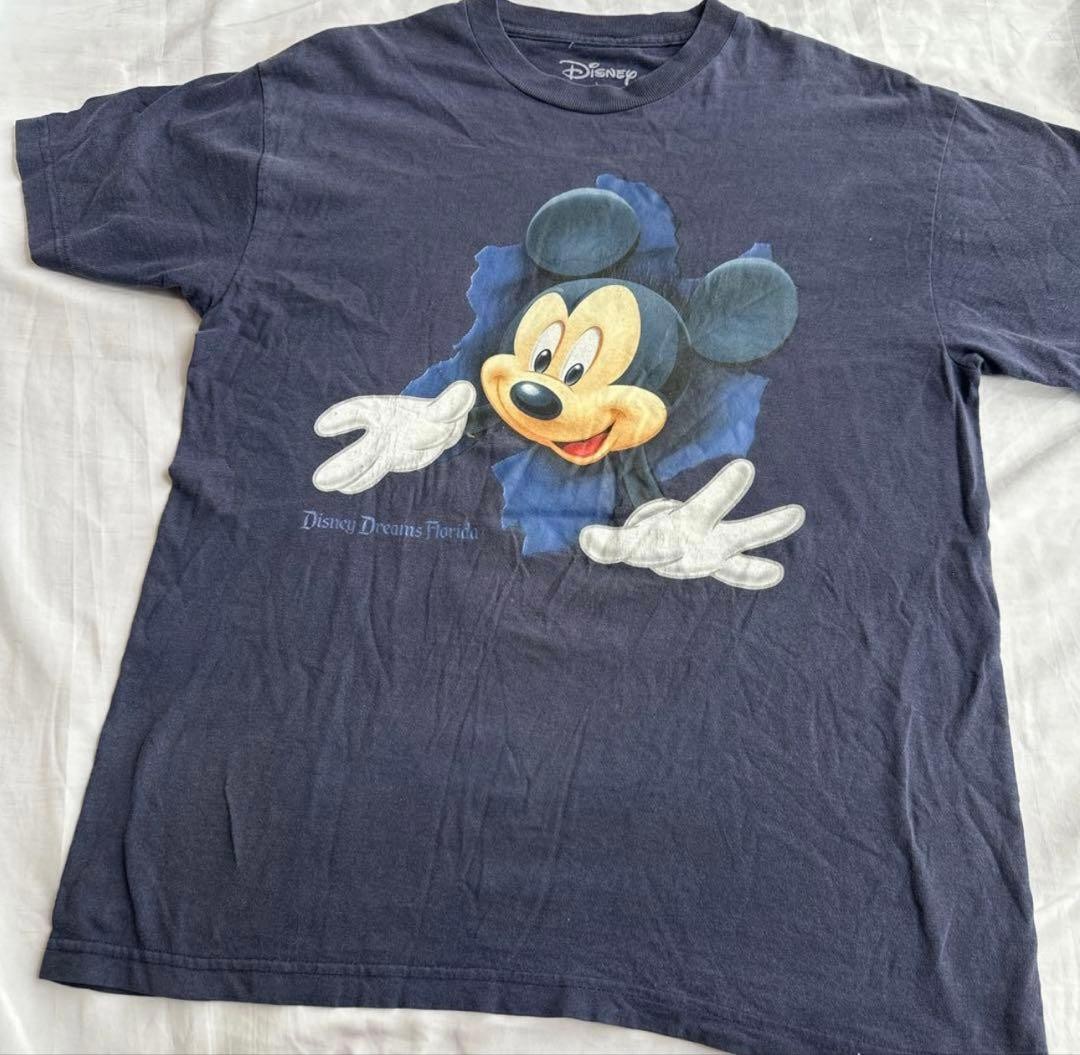 90s [L] Disney Florida/Double-sided print butt t-shirt Mickey navy blue