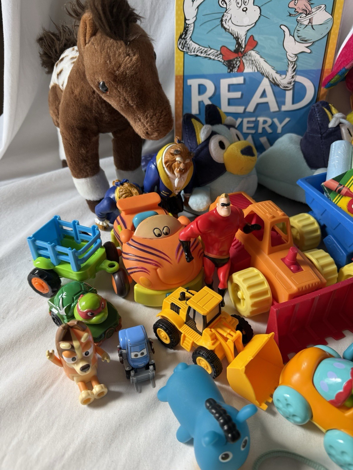 Huge Lot Of Preschool Kids Odds & Ends Toys Rain boots Bluey Slippers READ MORE