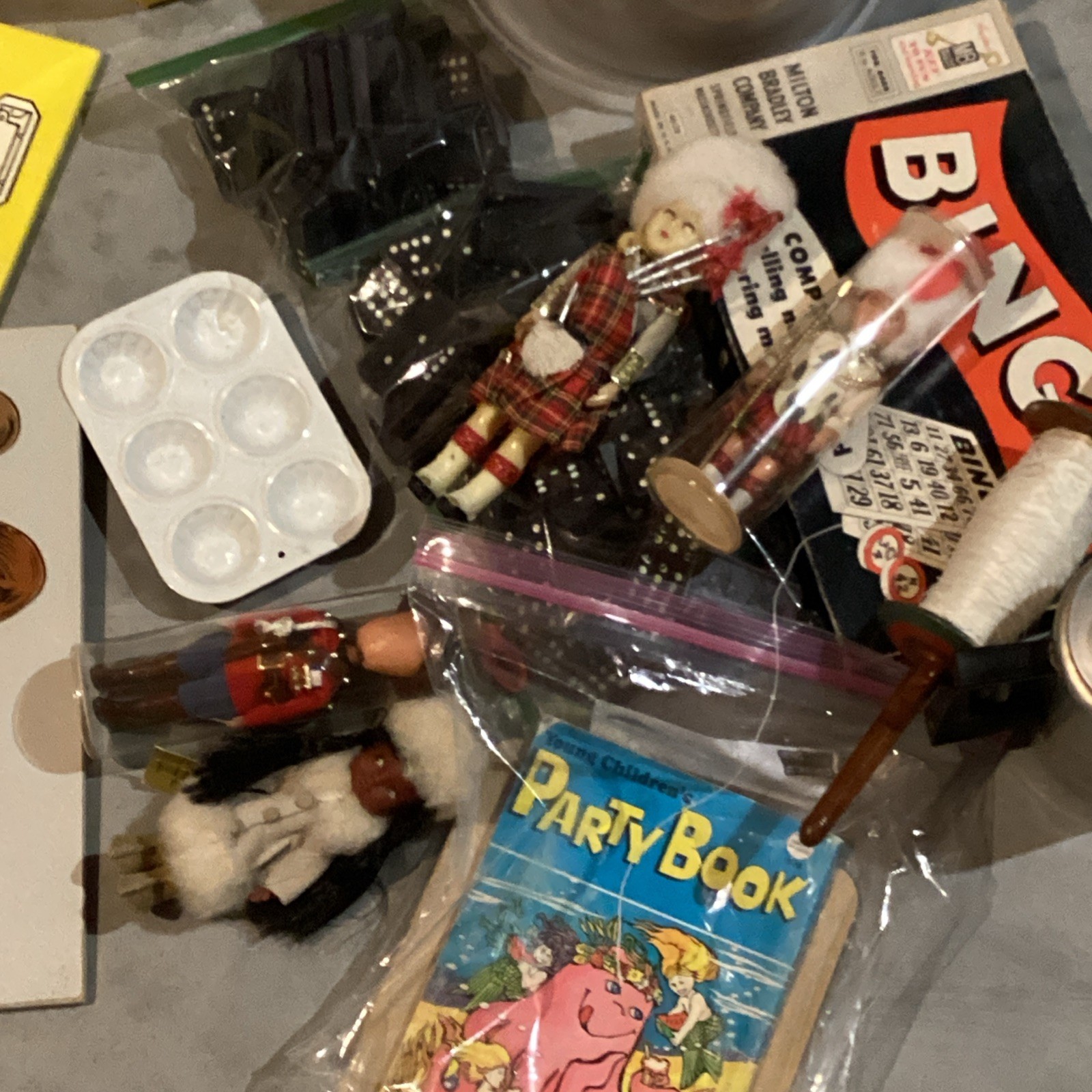 Junk Drawer Lot of Vintage & Antique Children’s Toys Blocks Dominoes Puzzles etc