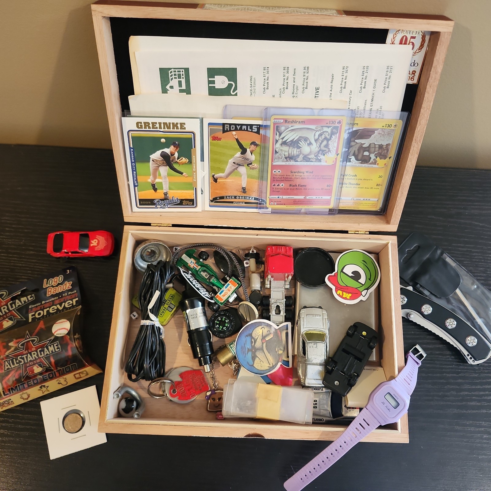 Junk Drawer Misc Lot Cigar Box Collectible Vintage Pokemon Diecast B2