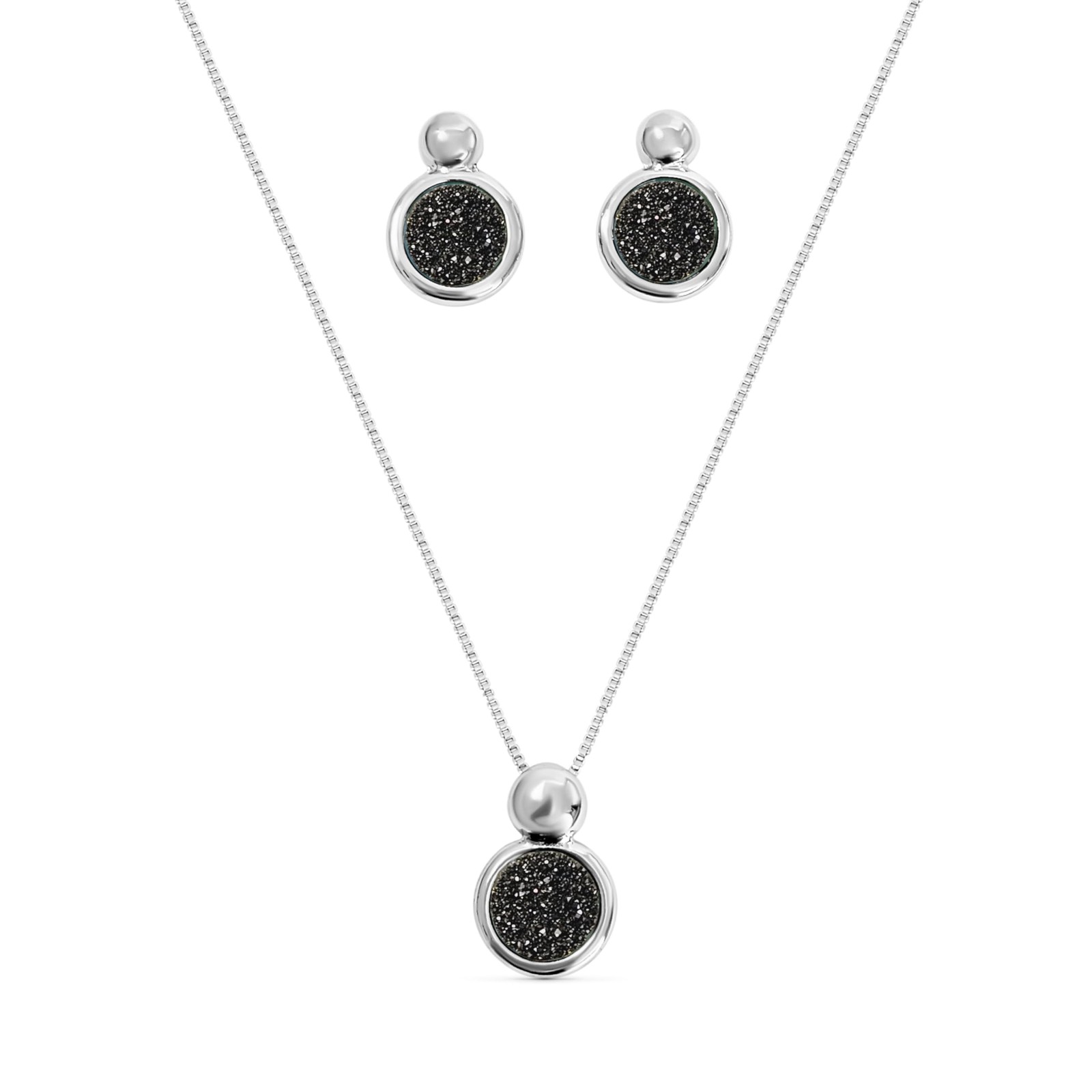 Brazilian Gold Plated Earrings & Necklace Set with Natural Gemstone, 0.7″ Size