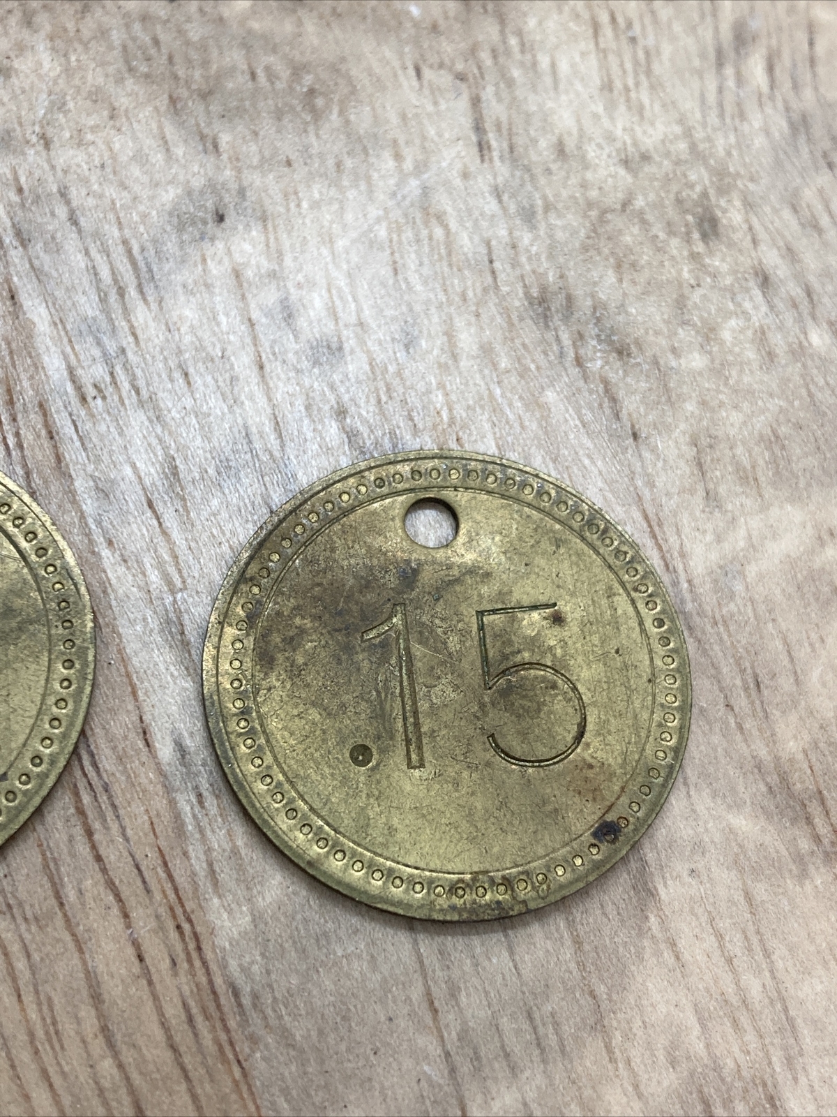 Four Fancy Brass Key 1-1/8” Numbered Round Tags- #15 Lot Of 2