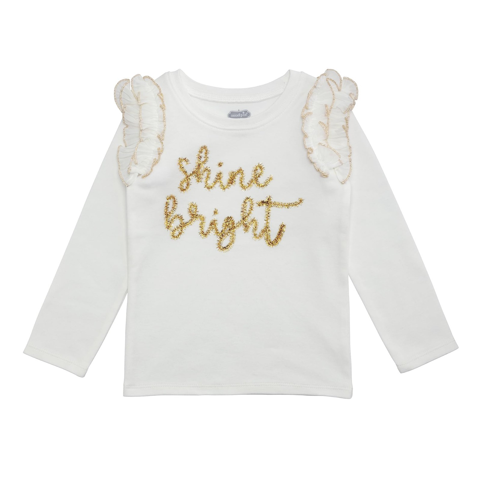 Mud Pie Girls Kids Christmas White Holiday Tinsel Long Sleeve Shirt