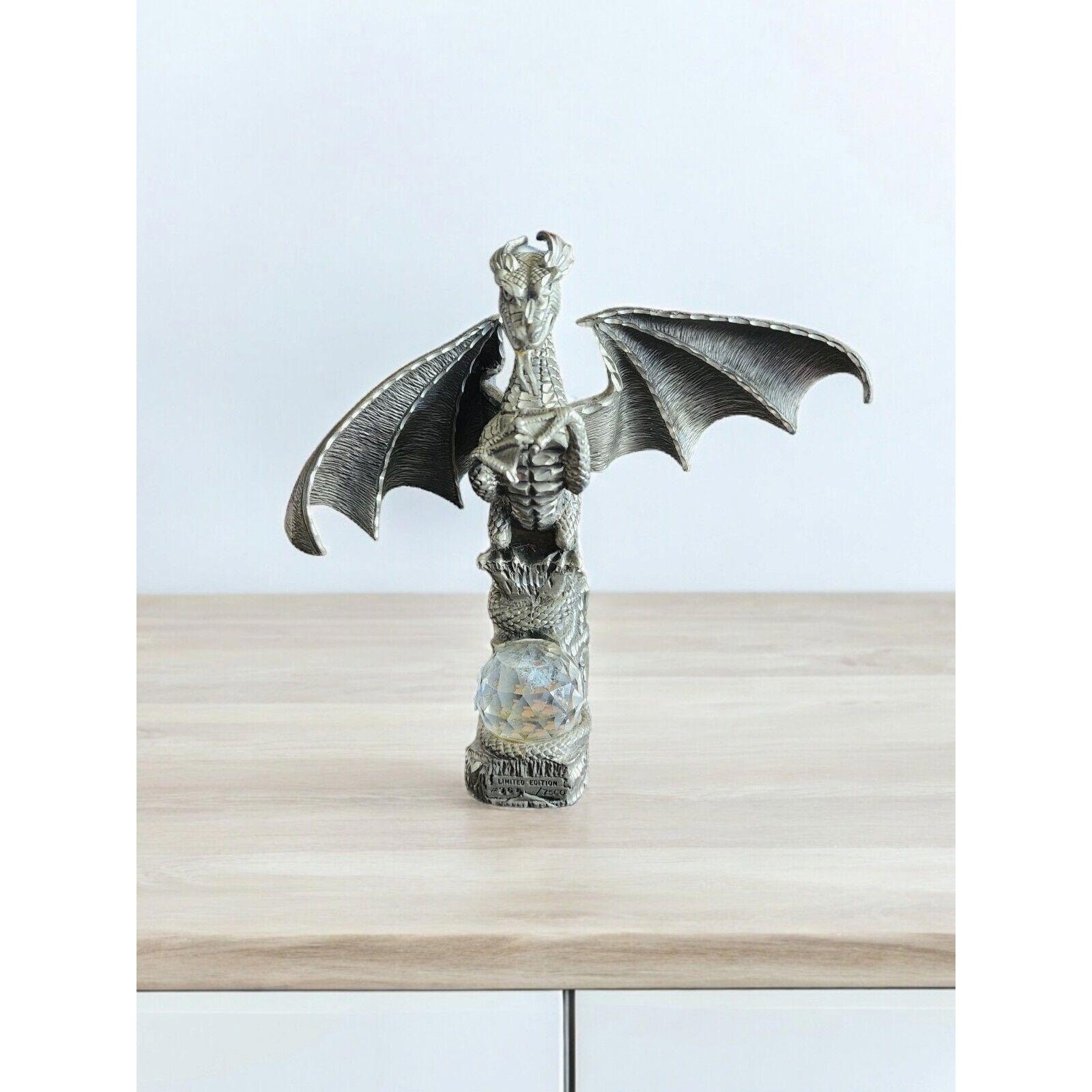 Majestic Dragon pewter Figurine with Crystal Base – Unleash Your Fantasy Decor