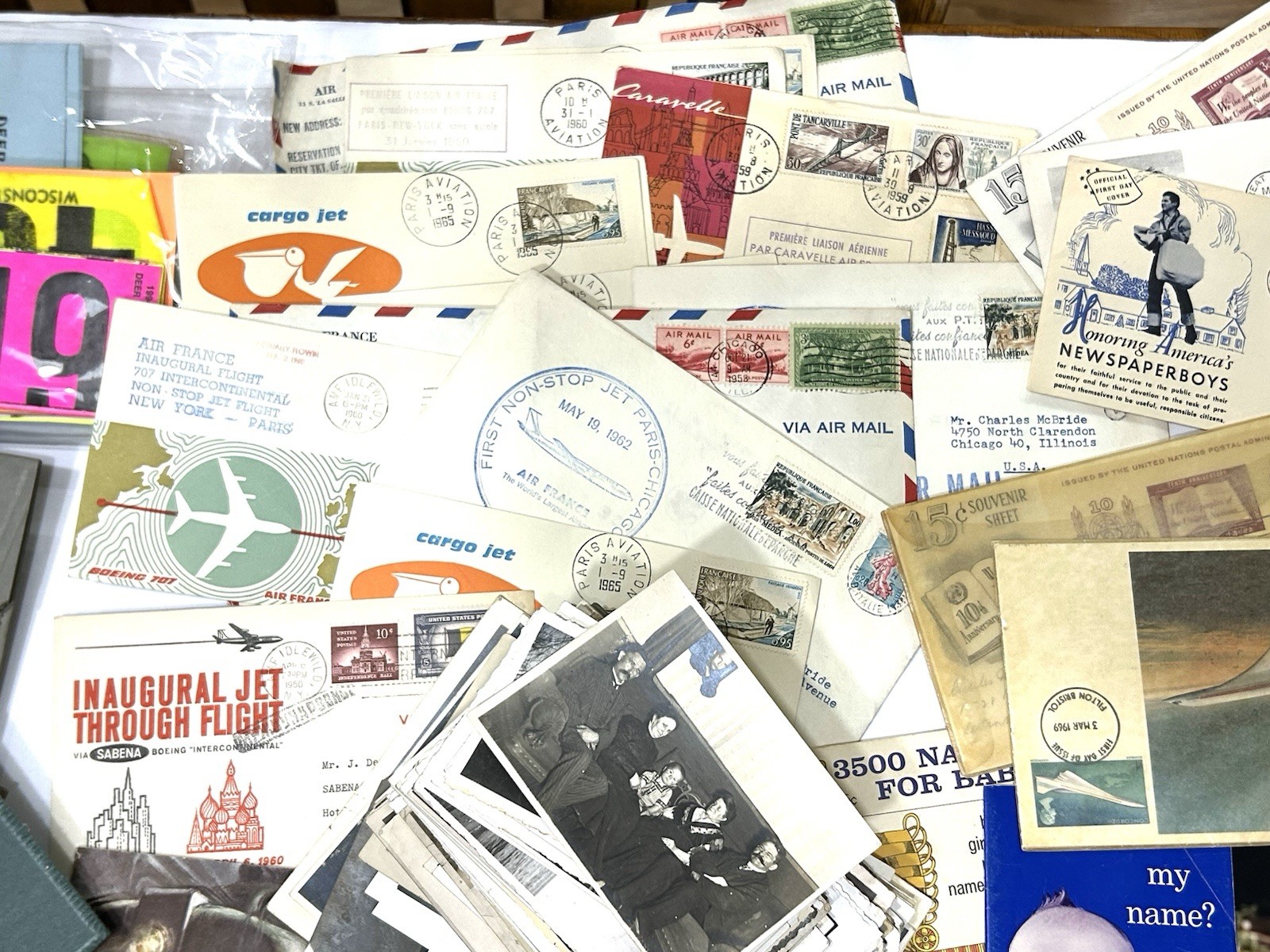 Eclectic Junk Drawer Lot Vintage Ephemera + Chachskis: Photos Cards Pins Patches