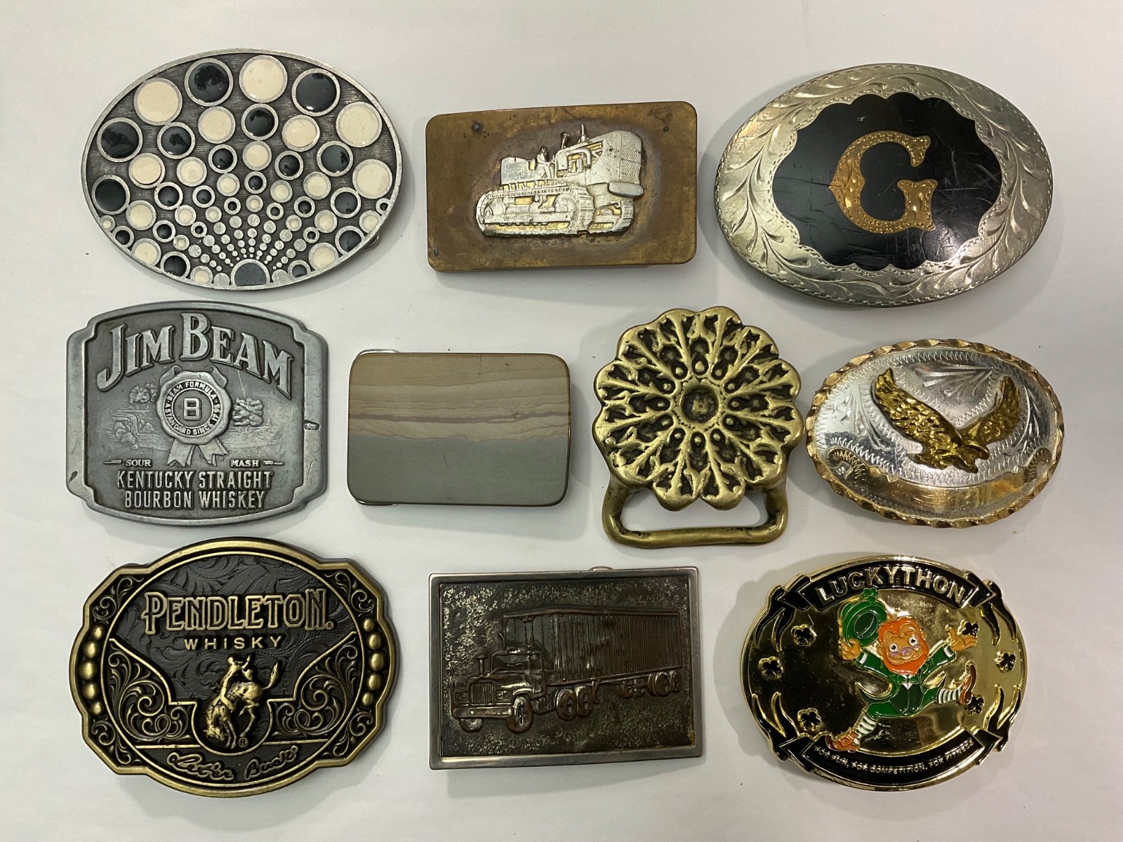 Junk Drawer Lot 10 Belt Buckles Solid Brass Jim Beam Vintage Mixed Lot Retro