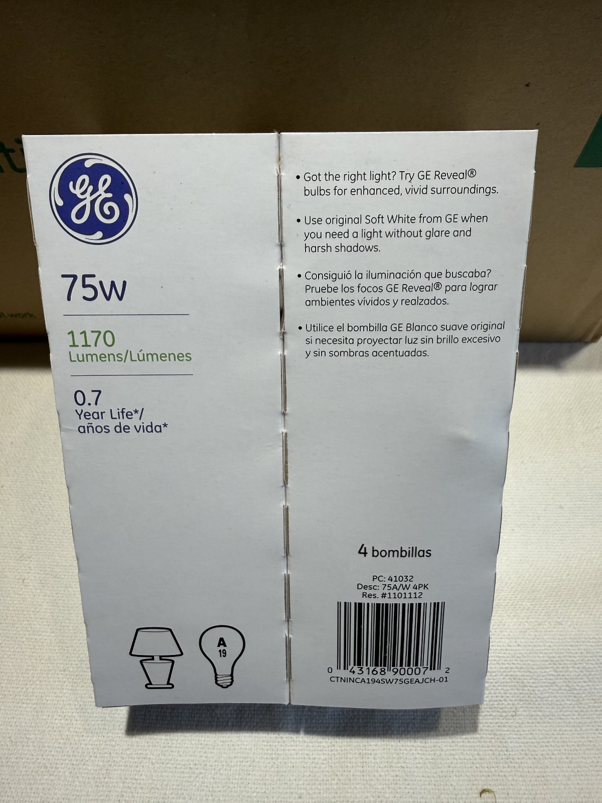 4pk Vintage Collectible Old Style GE Extra Soft White 75 Watt Light Bulbs A19