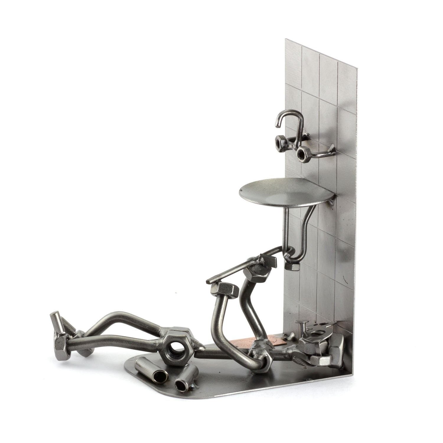 Steelman24 Plumber Sculpture – Handmade Nuts & Bolts Metal Figurine, Germany