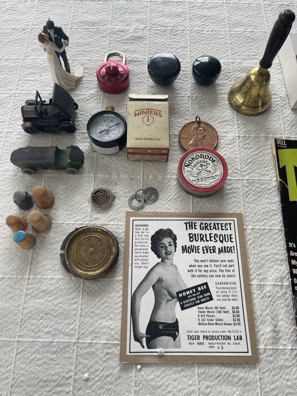 Estate Find Junk Drawer Lot Vintage Advertising Bell Pencil Sharpener Car Tom J