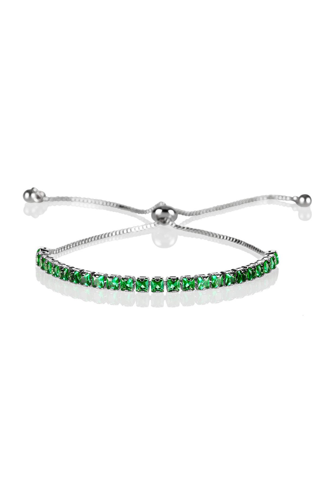 ZAVANA Adjustable Silver Tennis Bracelet with Green Cubic Zirconia, Slider Bolo