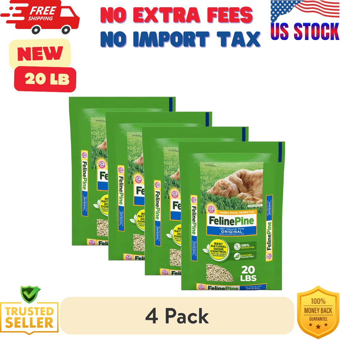 (4 pack) Feline Pine Original 100% Natural Cat Litter, 20 lb