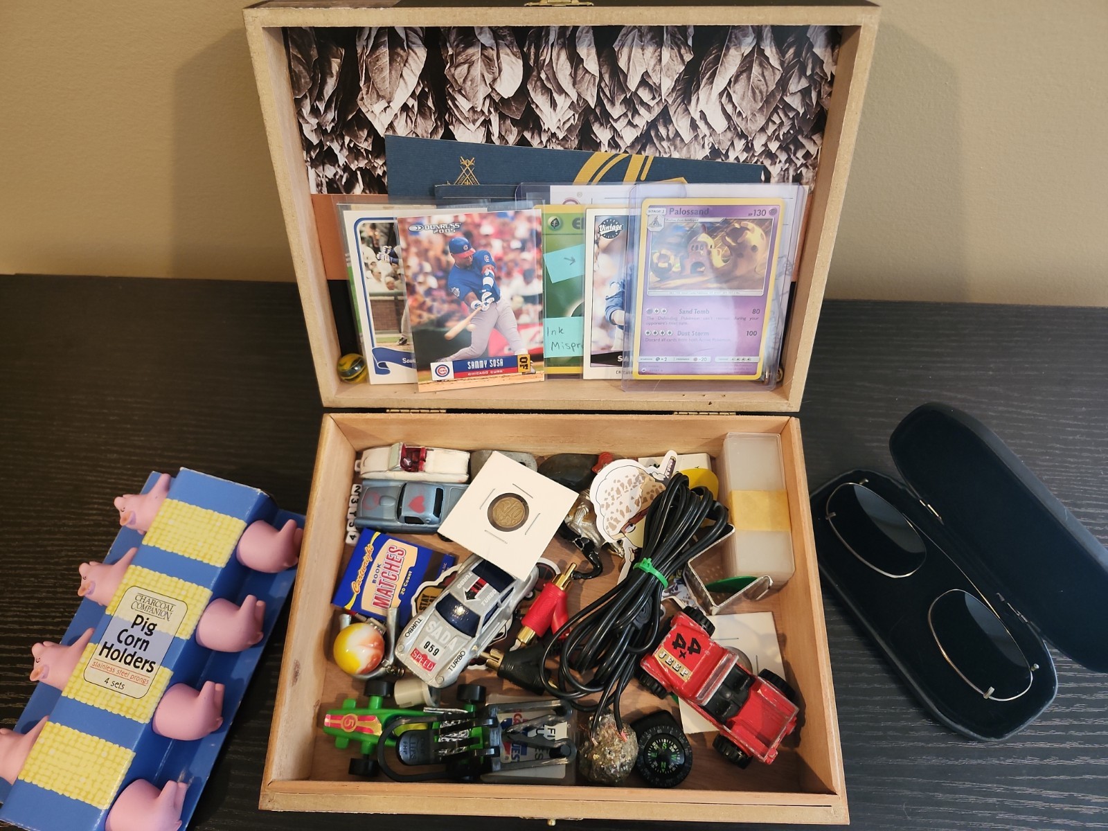 Junk Drawer Misc Lot Cigar Box Collectible Vintage Pokemon Diecast A1