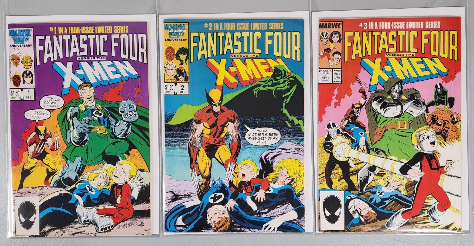 Fantastic Four vs X-Men #1 2 3 Direct VF to NM 1987 Marvel
