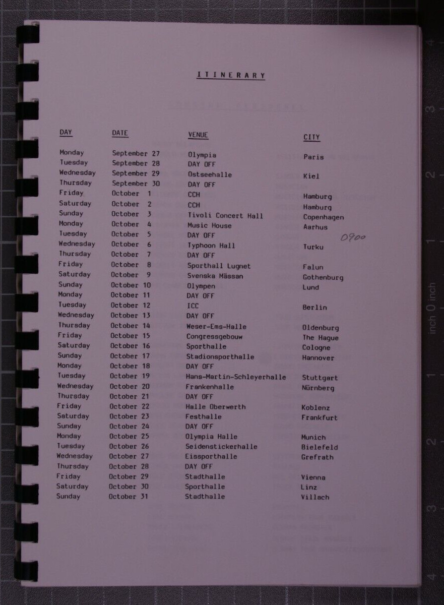 Harry Belafonte Itinerary Official Vintage Europe Tour Promotional Circa 1993