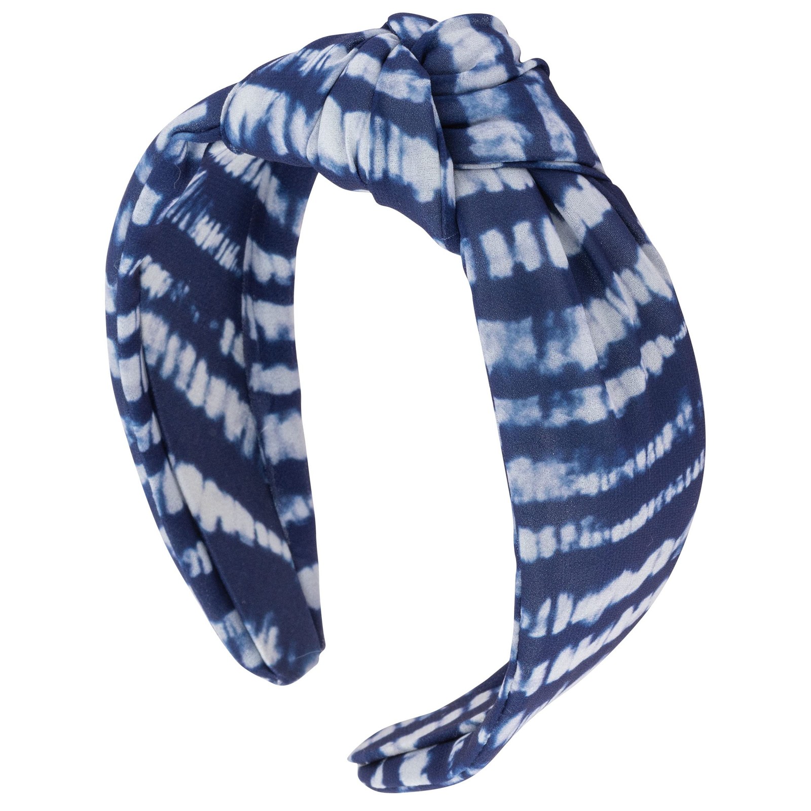 Karma Blue Shibori Knot Headband for Women, Stretchy Fabric Hair Scarf