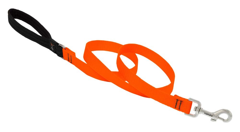 Dog Leash by Lupine in 3/4″ Wide Blaze Orange 6-Foot Long with Padded Handle