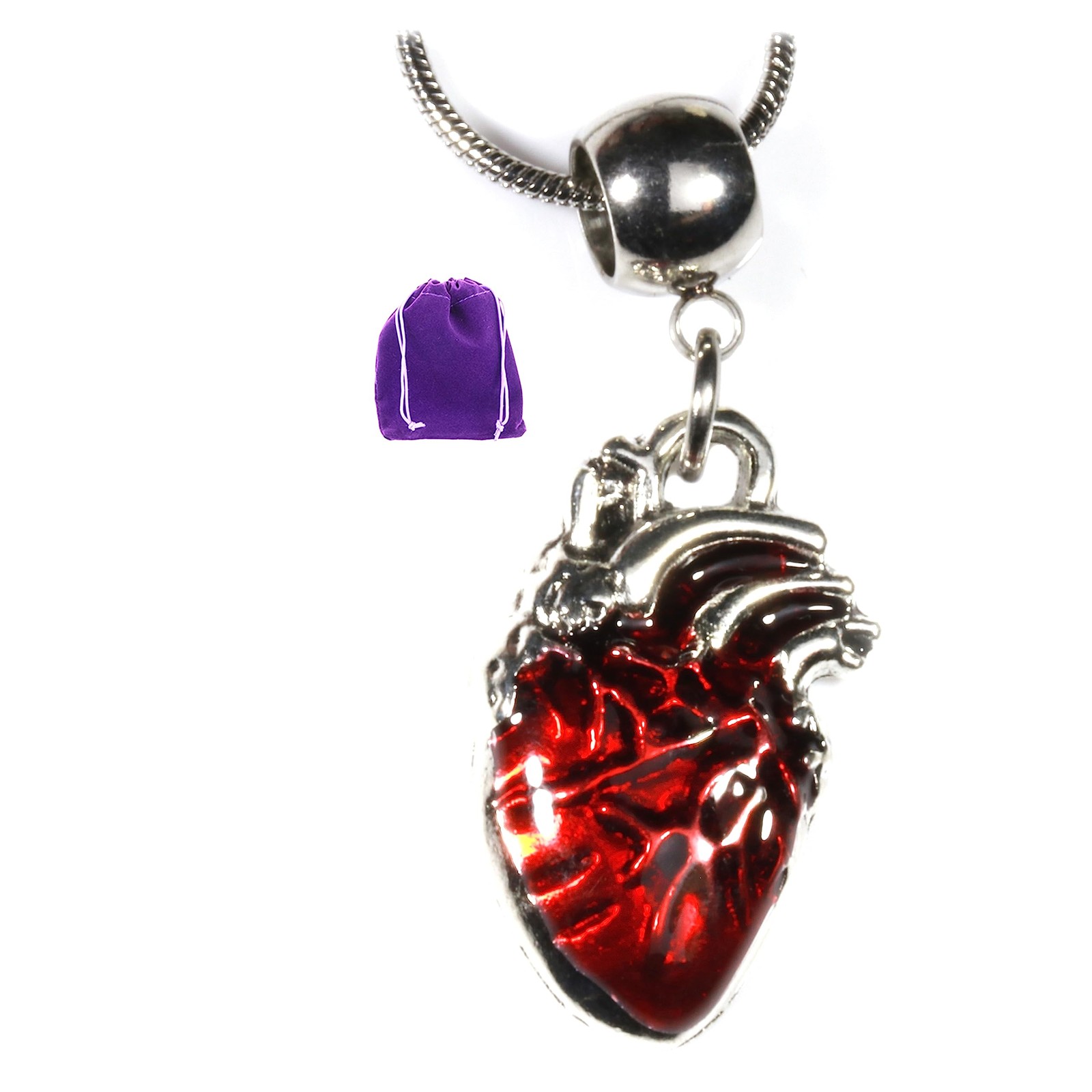 Anatomical Red Heart Pendant Necklace, Goth Jewelry for Women and Men